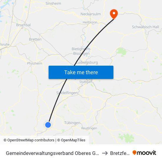 Gemeindeverwaltungsverband Oberes Gäu to Bretzfeld map