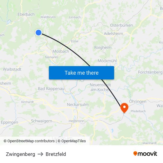 Zwingenberg to Bretzfeld map