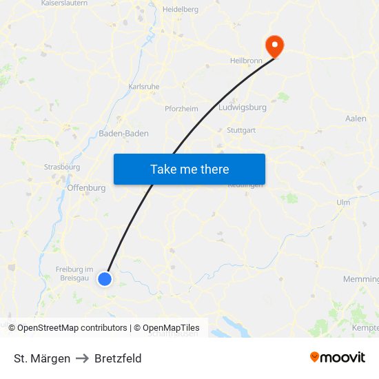 St. Märgen to Bretzfeld map