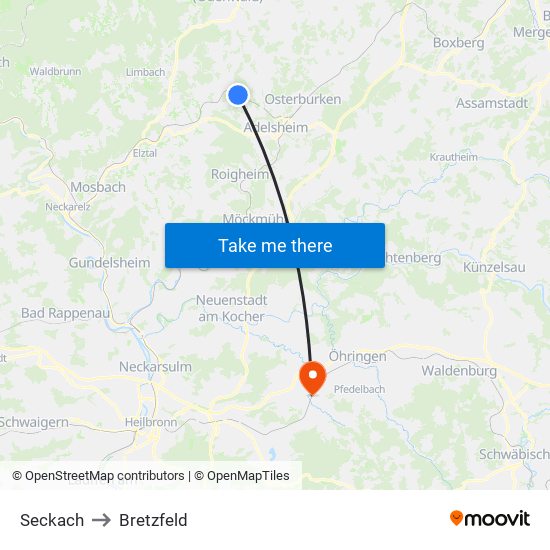 Seckach to Bretzfeld map