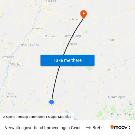 Verwaltungsverband Immendingen-Geisingen to Bretzfeld map