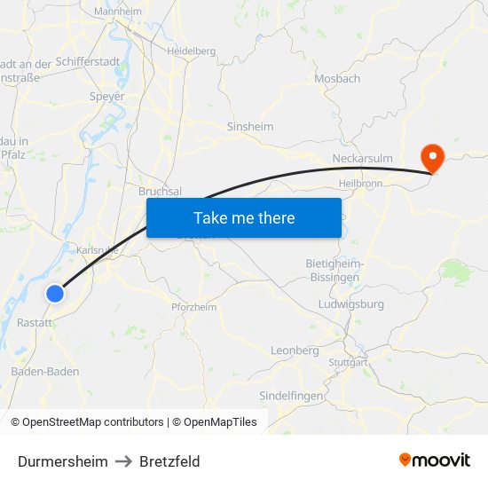 Durmersheim to Bretzfeld map