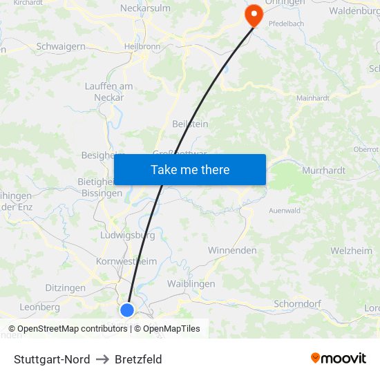 Stuttgart-Nord to Bretzfeld map