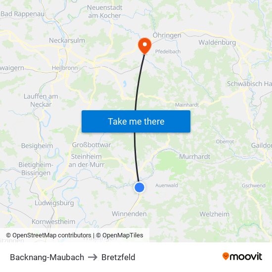 Backnang-Maubach to Bretzfeld map
