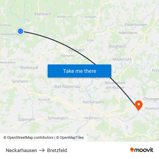 Neckarhausen to Bretzfeld map