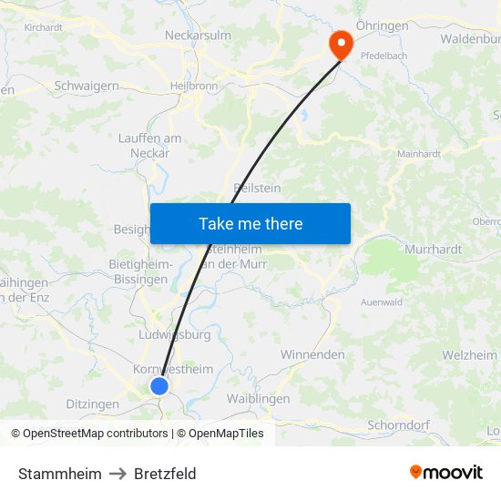 Stammheim to Bretzfeld map