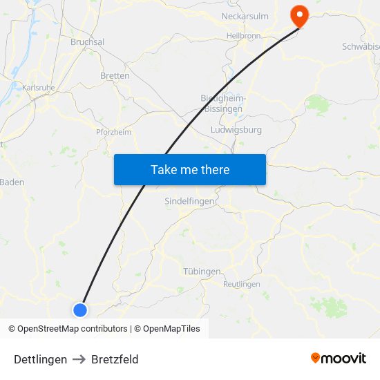 Dettlingen to Bretzfeld map