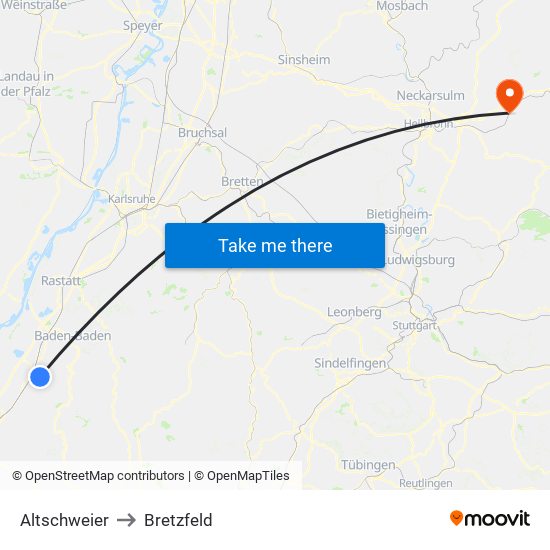 Altschweier to Bretzfeld map