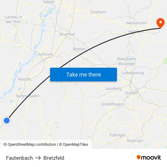 Fautenbach to Bretzfeld map