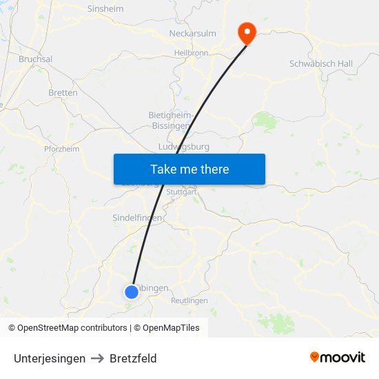 Unterjesingen to Bretzfeld map