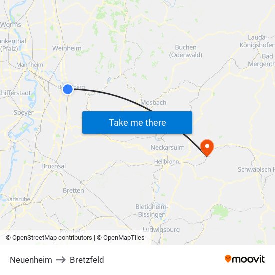 Neuenheim to Bretzfeld map