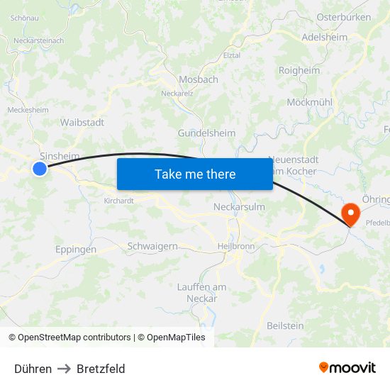 Dühren to Bretzfeld map