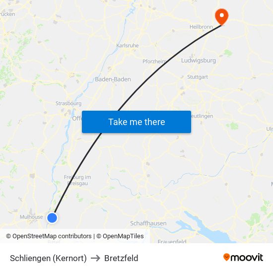 Schliengen (Kernort) to Bretzfeld map