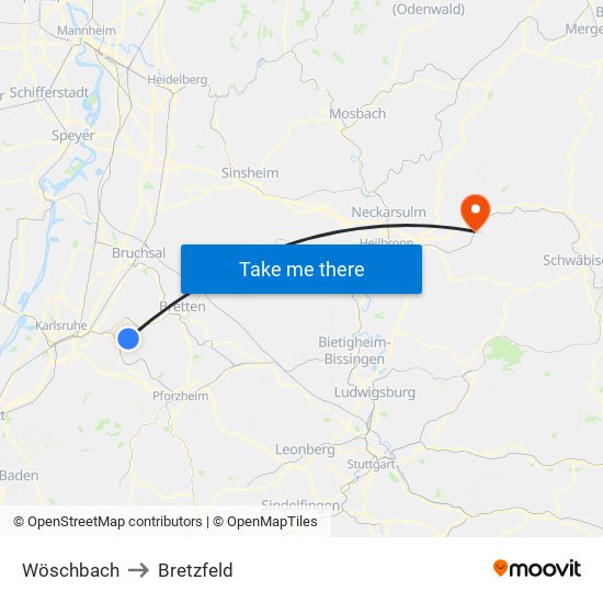 Wöschbach to Bretzfeld map