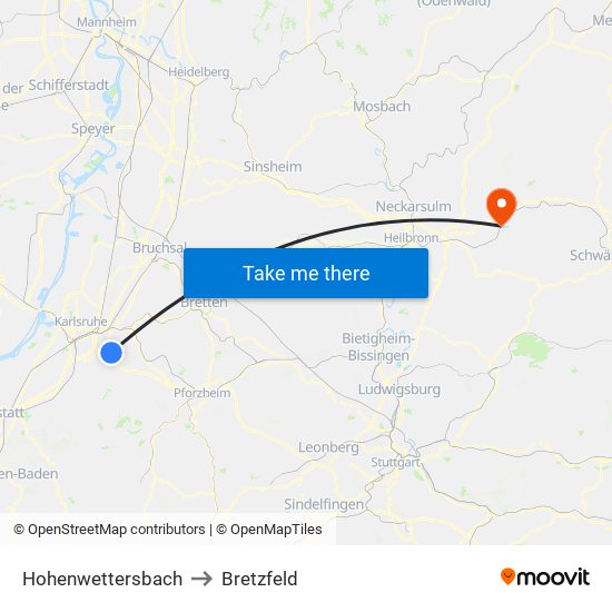 Hohenwettersbach to Bretzfeld map