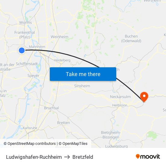 Ludwigshafen-Ruchheim to Bretzfeld map