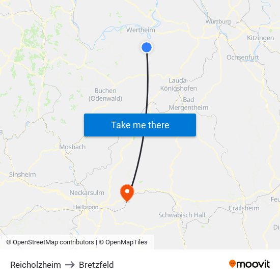 Reicholzheim to Bretzfeld map