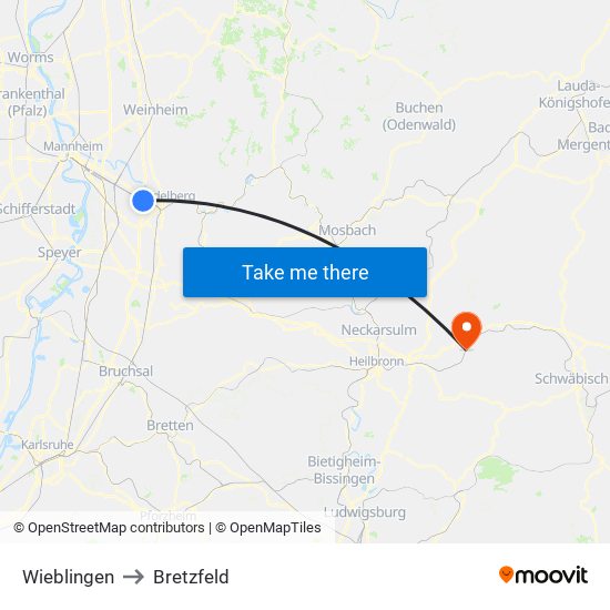 Wieblingen to Bretzfeld map
