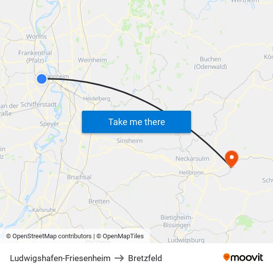 Ludwigshafen-Friesenheim to Bretzfeld map