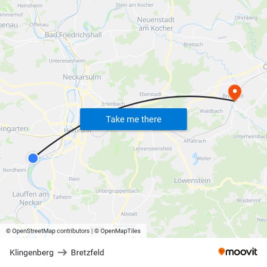 Klingenberg to Bretzfeld map