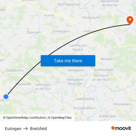 Eutingen to Bretzfeld map