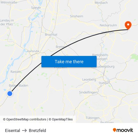 Eisental to Bretzfeld map