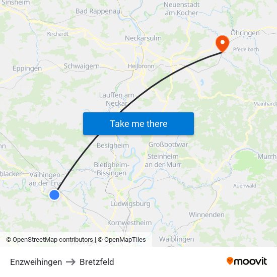 Enzweihingen to Bretzfeld map