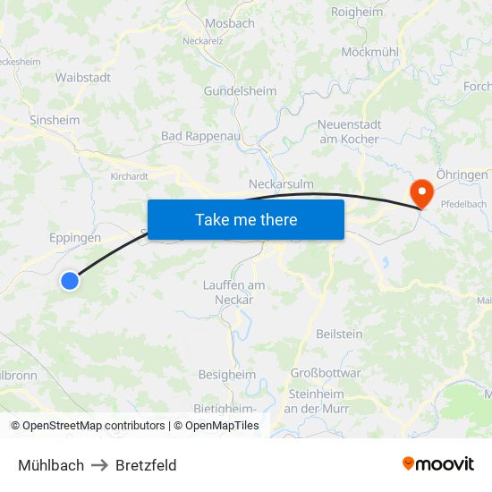 Mühlbach to Bretzfeld map