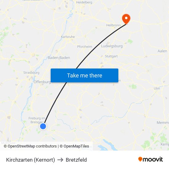 Kirchzarten (Kernort) to Bretzfeld map