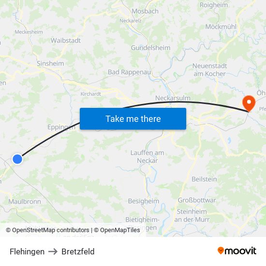 Flehingen to Bretzfeld map