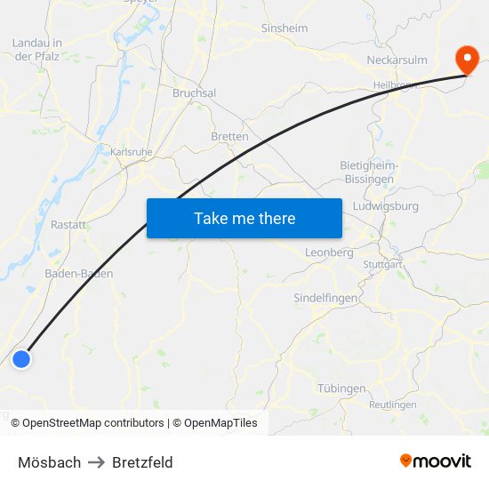 Mösbach to Bretzfeld map