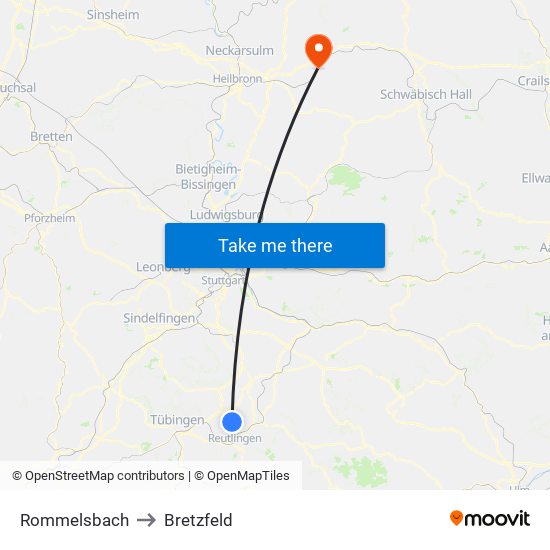 Rommelsbach to Bretzfeld map
