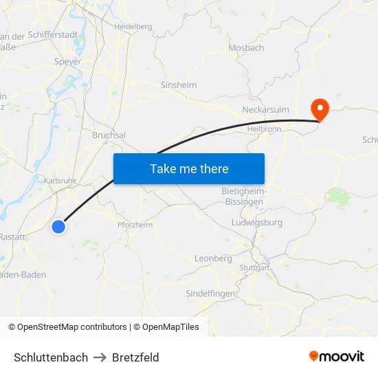 Schluttenbach to Bretzfeld map