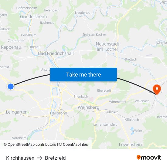 Kirchhausen to Bretzfeld map