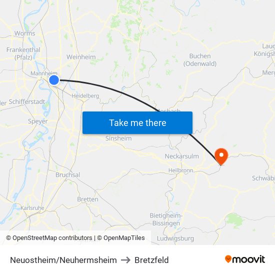 Neuostheim/Neuhermsheim to Bretzfeld map