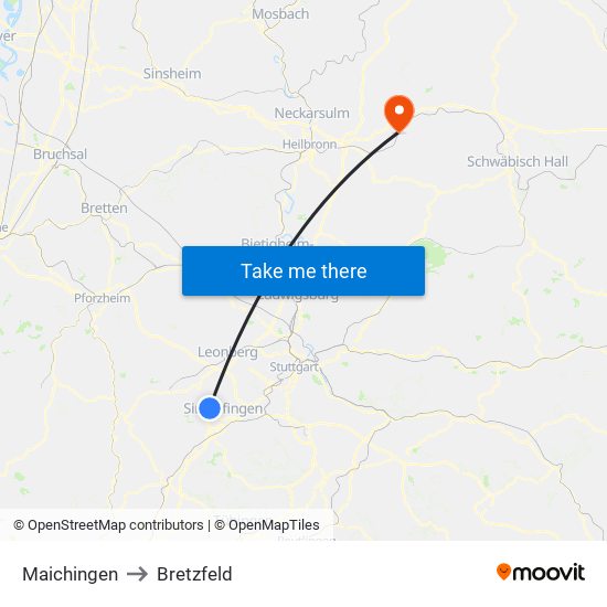 Maichingen to Bretzfeld map