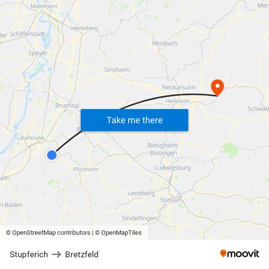 Stupferich to Bretzfeld map