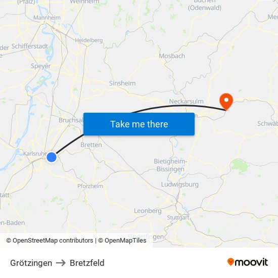 Grötzingen to Bretzfeld map