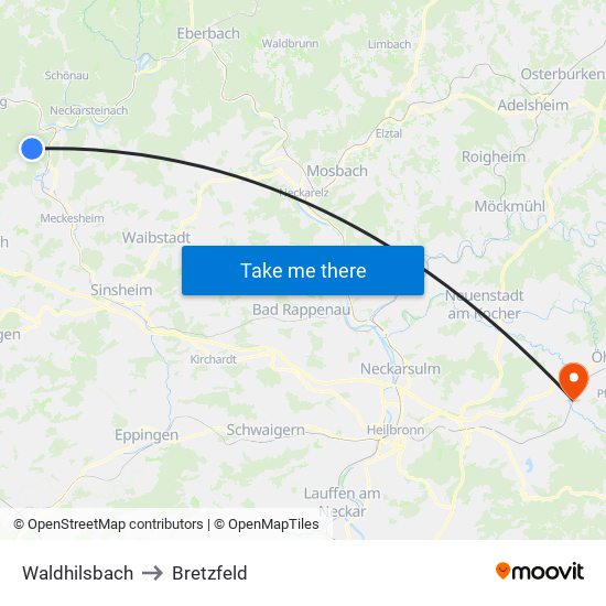 Waldhilsbach to Bretzfeld map