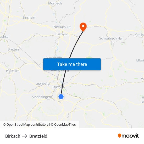 Birkach to Bretzfeld map