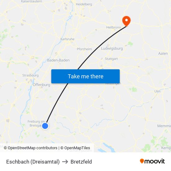 Eschbach (Dreisamtal) to Bretzfeld map