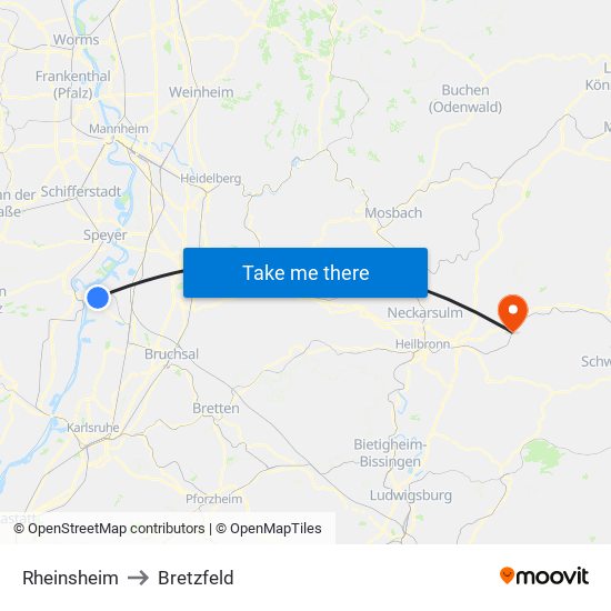 Rheinsheim to Bretzfeld map