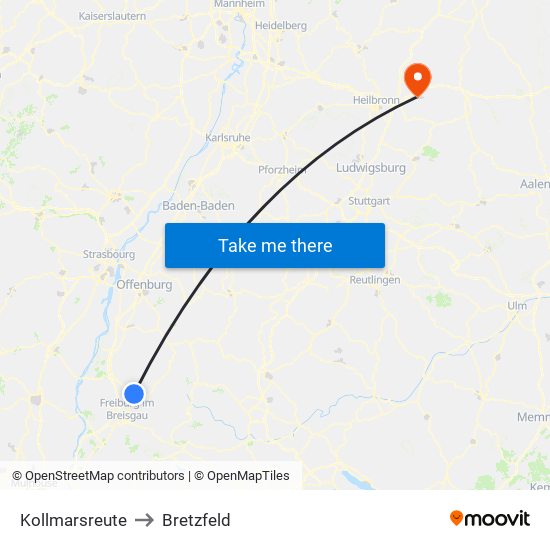 Kollmarsreute to Bretzfeld map