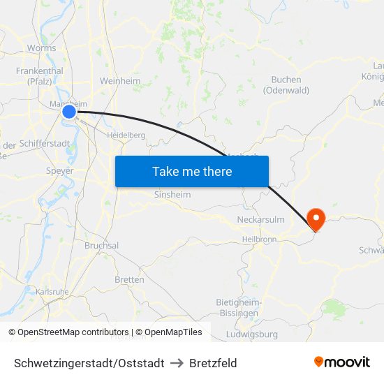 Schwetzingerstadt/Oststadt to Bretzfeld map