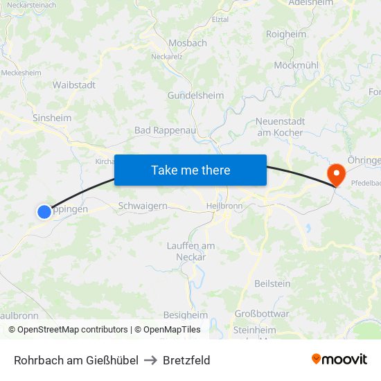 Rohrbach am Gießhübel to Bretzfeld map