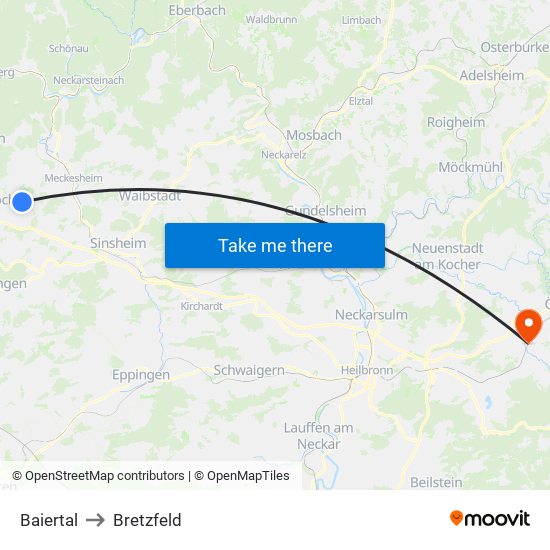 Baiertal to Bretzfeld map