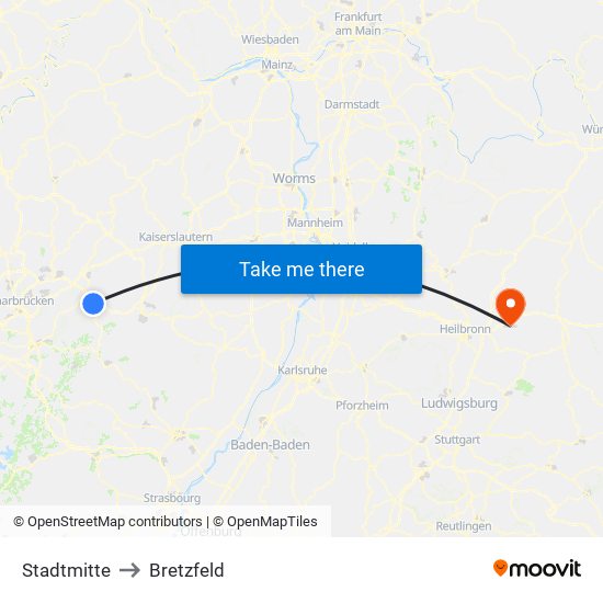 Stadtmitte to Bretzfeld map