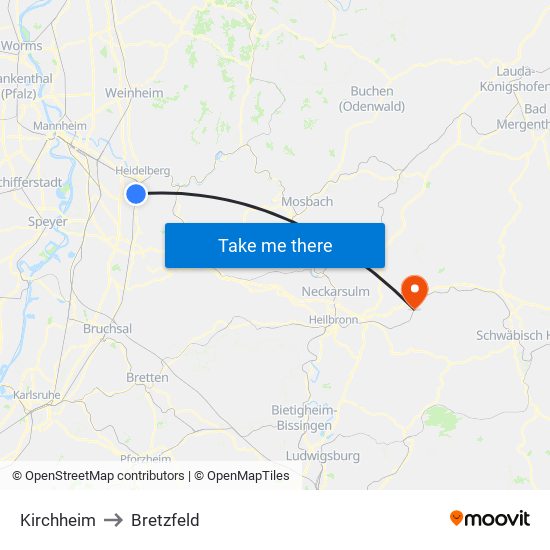 Kirchheim to Bretzfeld map