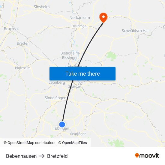 Bebenhausen to Bretzfeld map