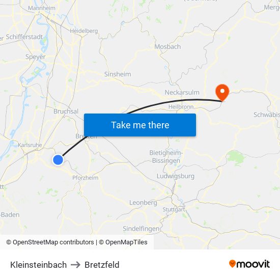 Kleinsteinbach to Bretzfeld map